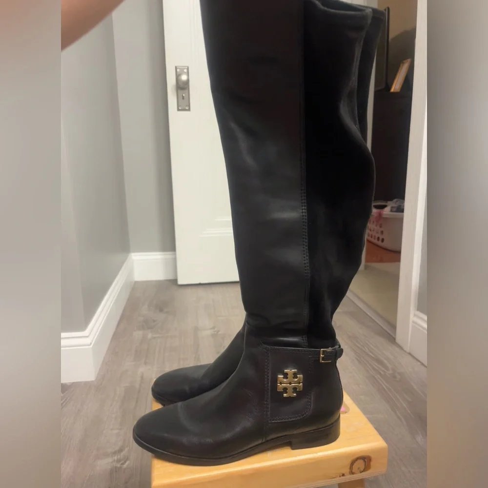 Women's Tory Burch Wyatt Over The Knee Black Leather Boots- Size 8.5- Pre-owned